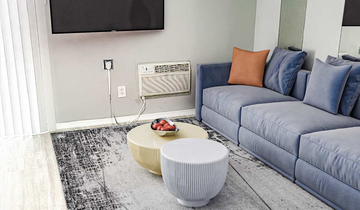 Living room with wall-mounted television at Cliffside at Mountain Park in El Paso, Texas